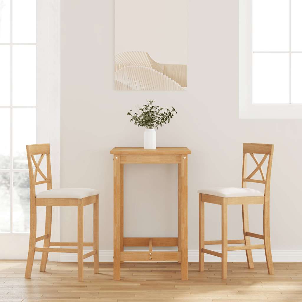 vidaXL Taburetes de bar con cojines, 2 unidades, madera maciza natural, caucho