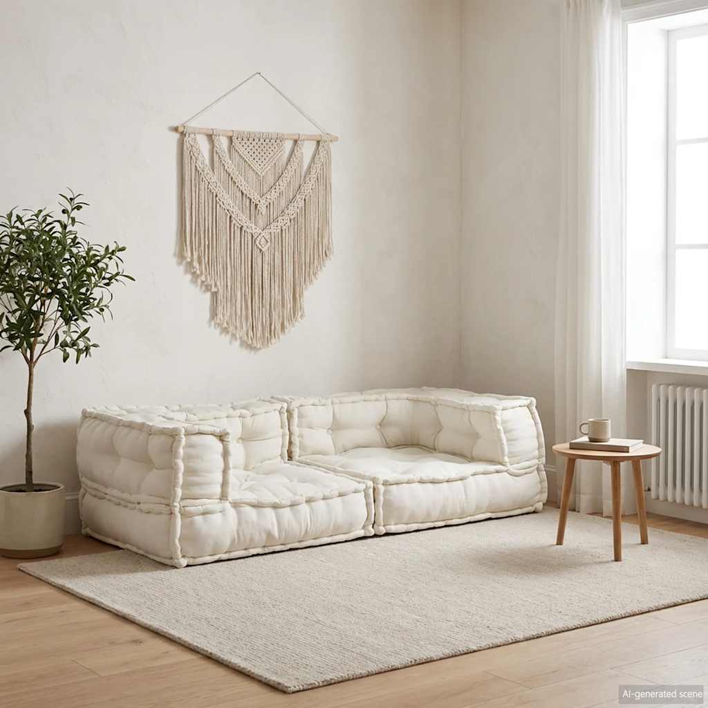 vidaXL Sofá modular de 2 plazas de tela color crema 140x70x36