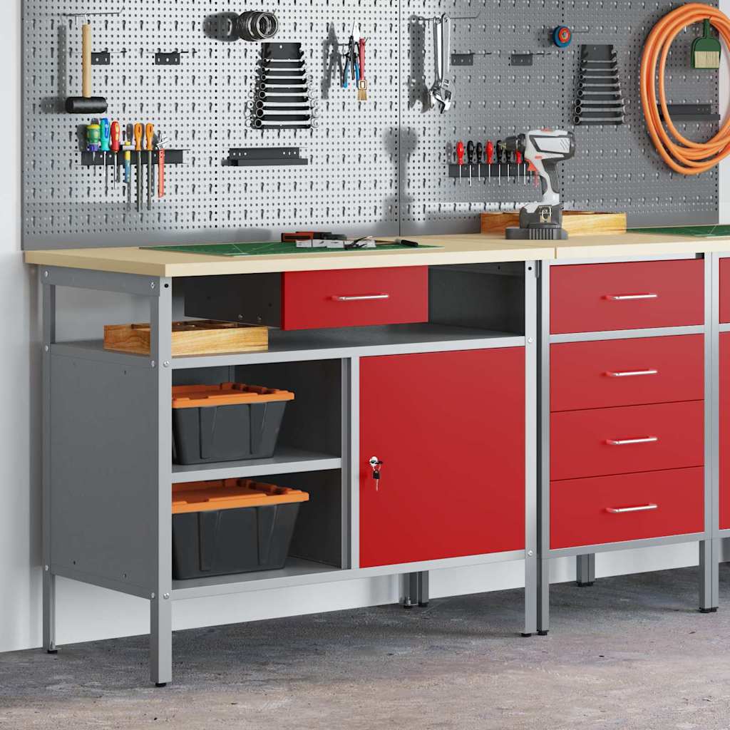 vidaXL Banco de trabajo con cajón Rojo y Gris 100 x 55 x 85 cm