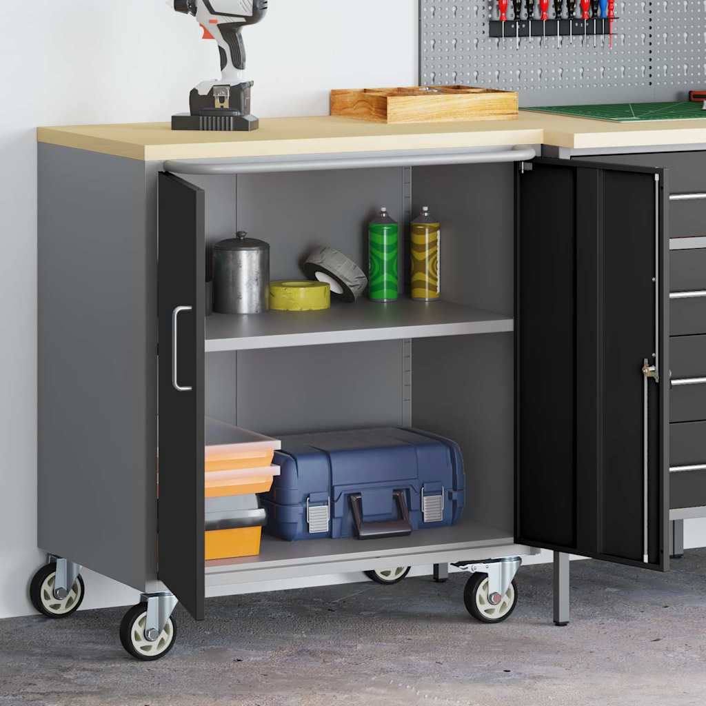 vidaXL Carro de Trabajo Rodante con rueda Negro y Gris 75 x 45 x 85 cm