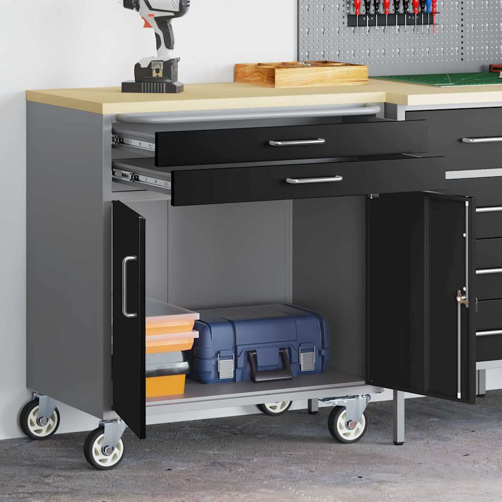vidaXL Carro de Trabajo Rodante con cajón Negro y Gris 75 x 45 x 85 cm