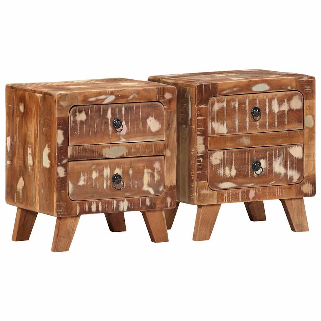 vidaXL Mesilla de noche 2 uds 40x32x46 cm madera maciza reciclada
