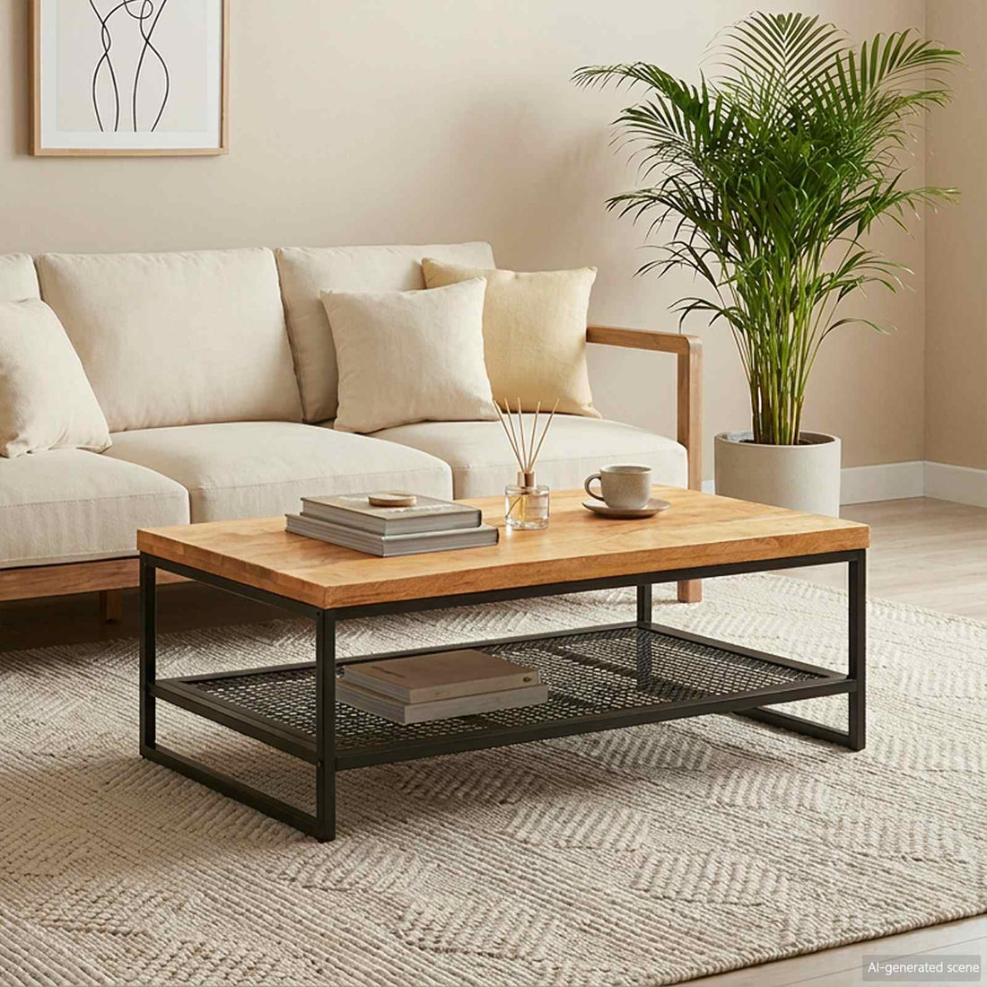 vidaXL Mesa de Café Marrón y Negro Madera de mango maciza