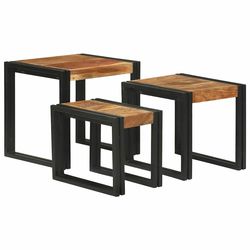vidaXL Mesa Nido 3 uds. Marrón y Negro 50 x 40 x 45 cm