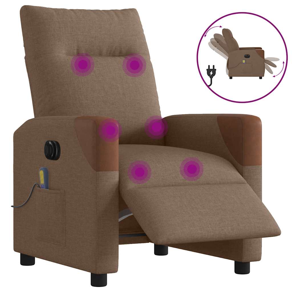 vidaXL Sillón reclinable de masaje eléctrico tela marrón
