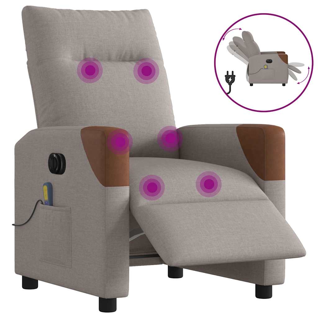 vidaXL Sillón reclinable de masaje eléctrico tela gris taupe