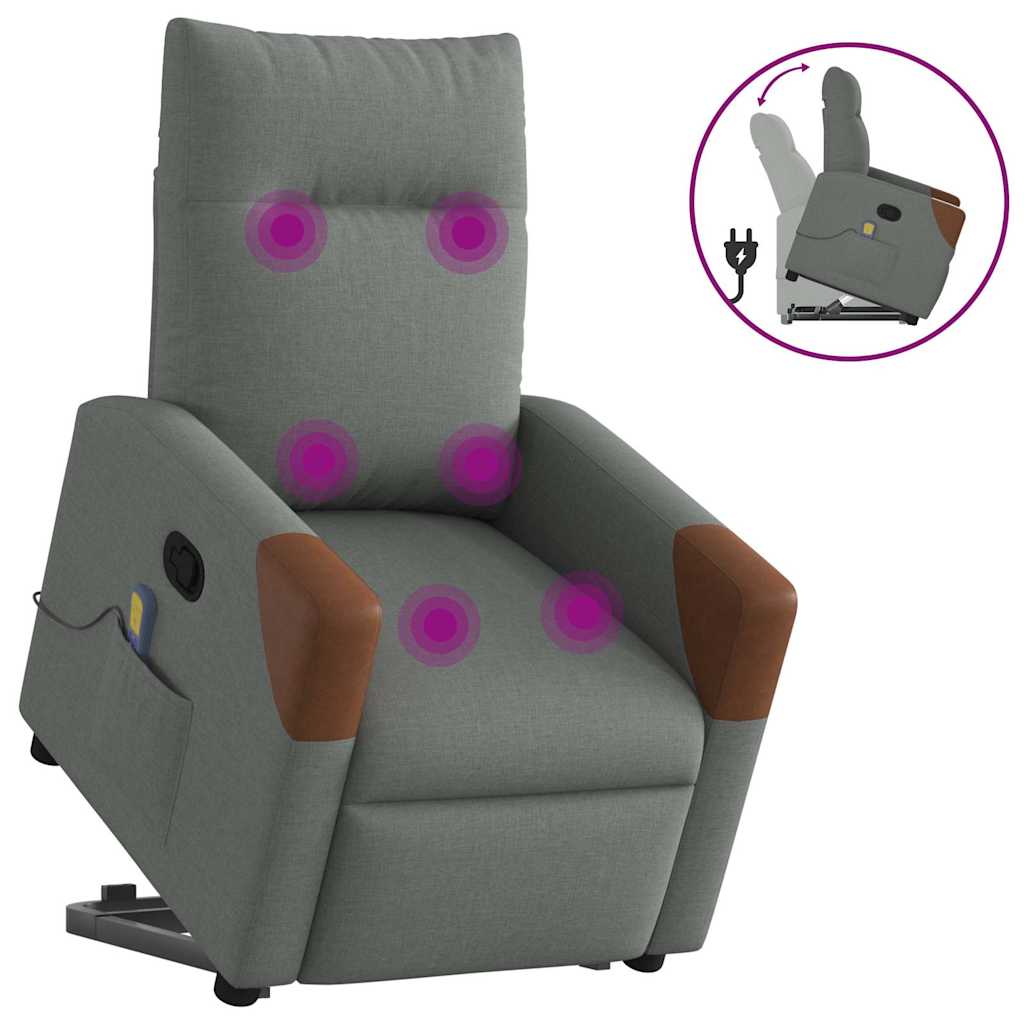 vidaXL Silla de masaje reclinable de pie de tela gris oscuro