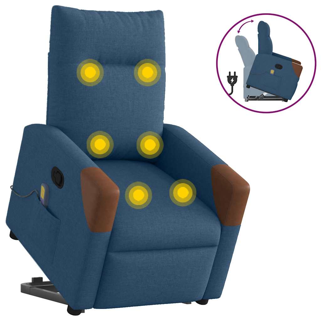 vidaXL Sillón reclinable de masaje elevable tela azul