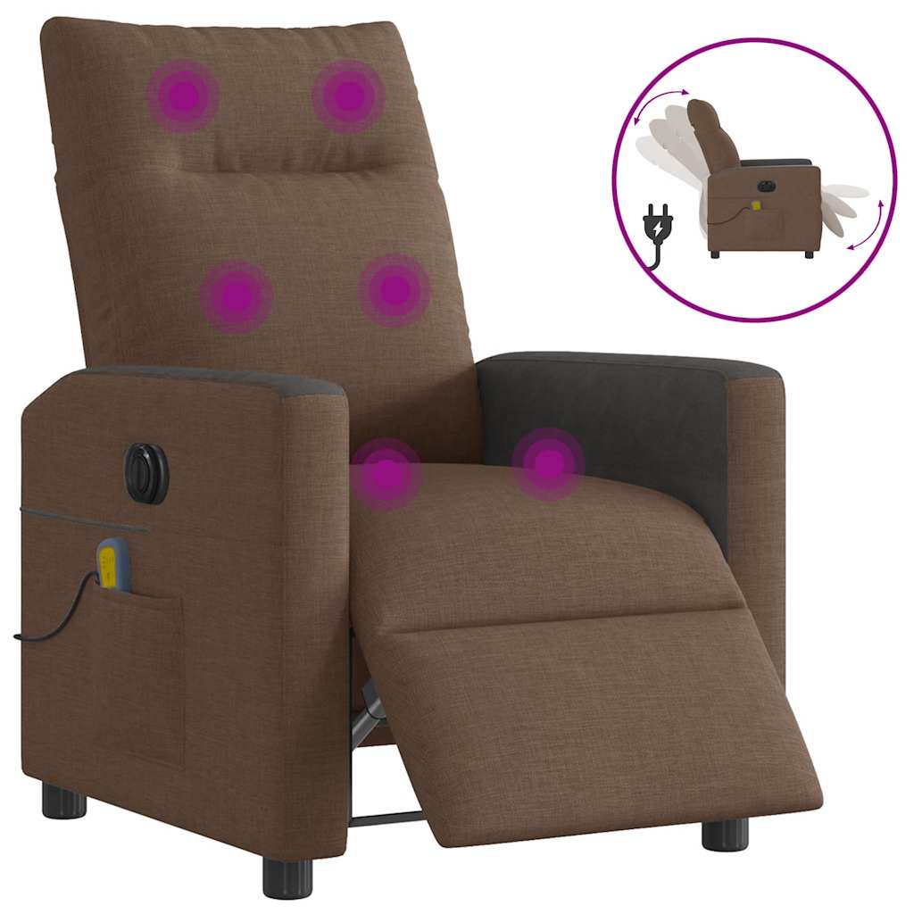 vidaXL Sillón reclinable de masaje eléctrico tela marrón