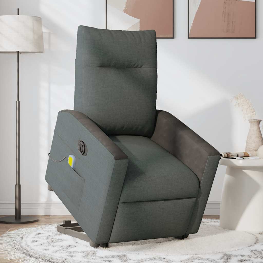 vidaXL Sillón de masaje eléctrico reclinable elevable tela gris oscuro