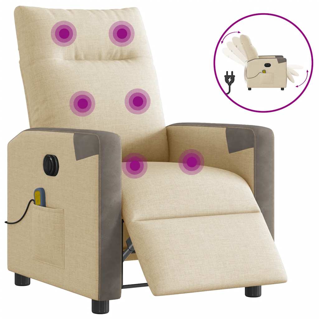 vidaXL Sillón reclinable de masaje eléctrico tela color crema