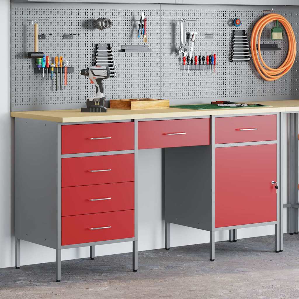 vidaXL Armario de trabajo 3 uds. Rojo Madera Ingenierizada y Acero