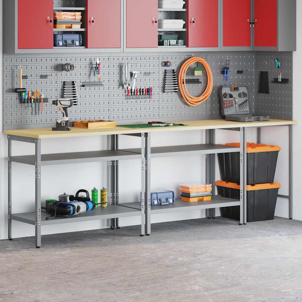 vidaXL Conjunto de banco de trabajo 3 uds. Beige y gris