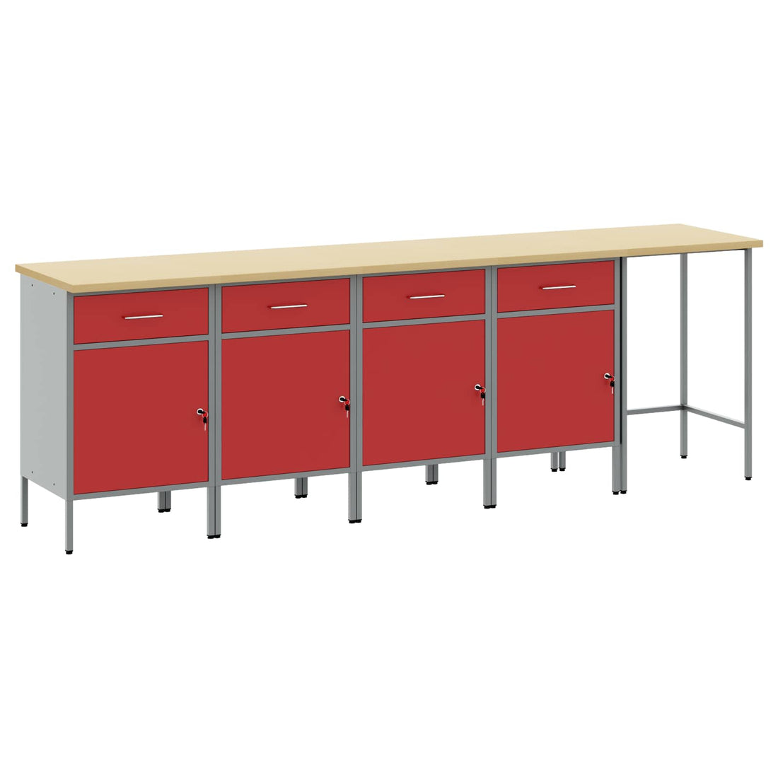 vidaXL Conjunto de armarios de trabajo con cajón 5 uds. Rojo y Gris