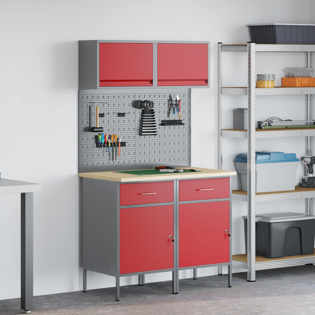 vidaXL Conjunto de armarios de trabajo con cajón Manual 6 uds. Rojo