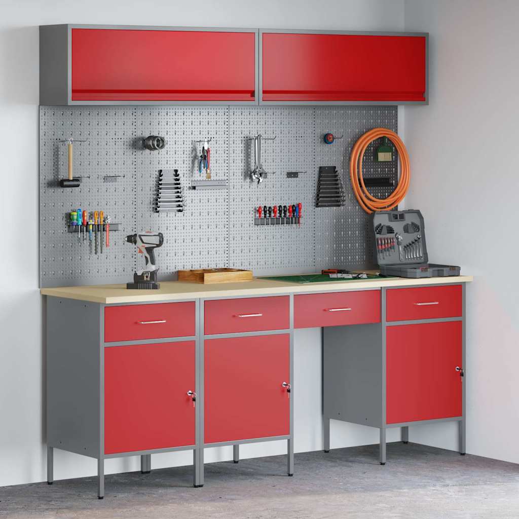 vidaXL Conjunto de armarios de trabajo con cajón Manual 10 uds. Rojo