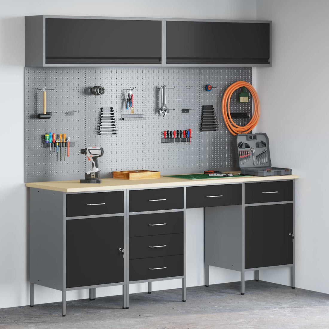 vidaXL Conjunto de armarios de trabajo con cajón Manual 10 uds. Negro