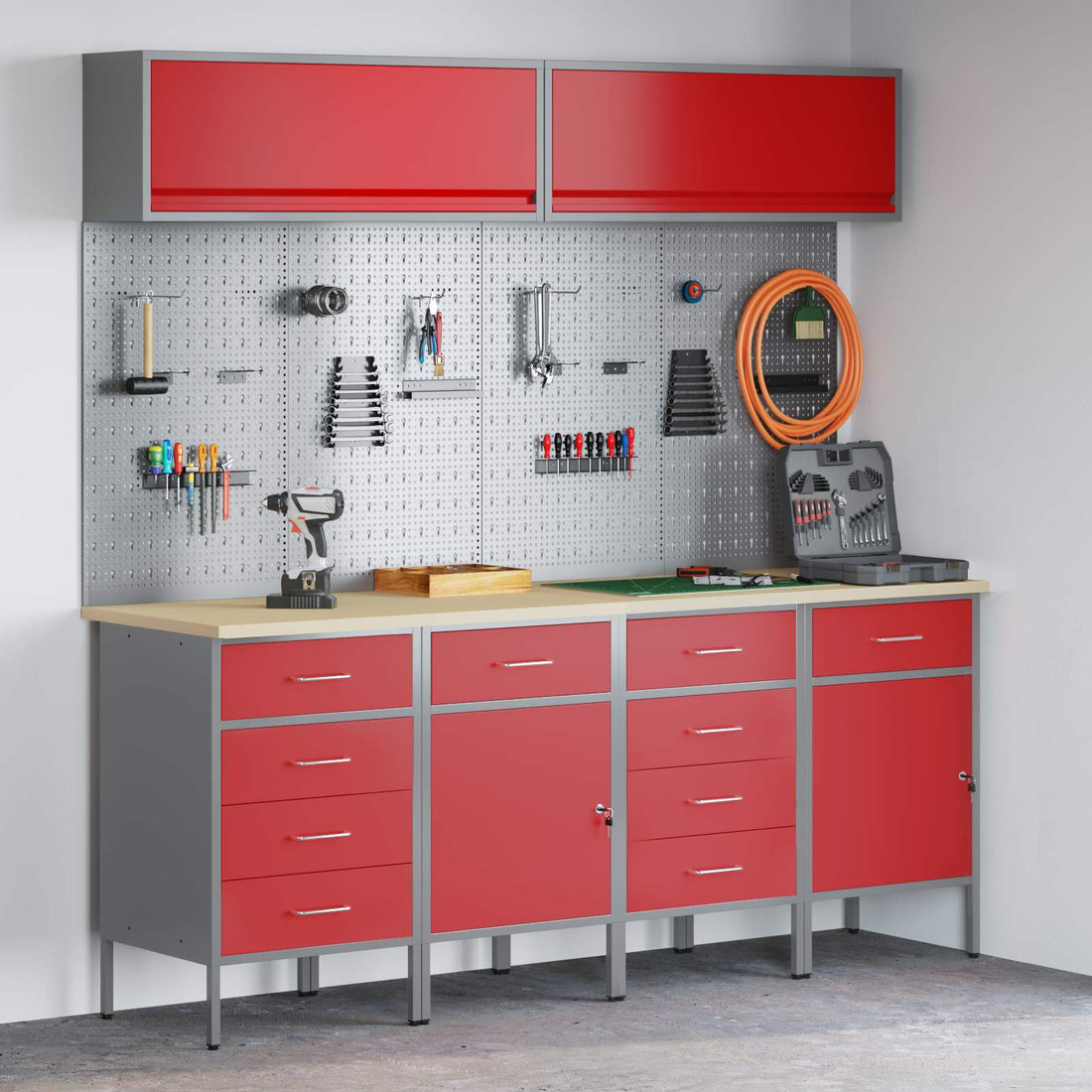 vidaXL Conjunto de armarios de trabajo con cajón Manual 10 uds. Rojo
