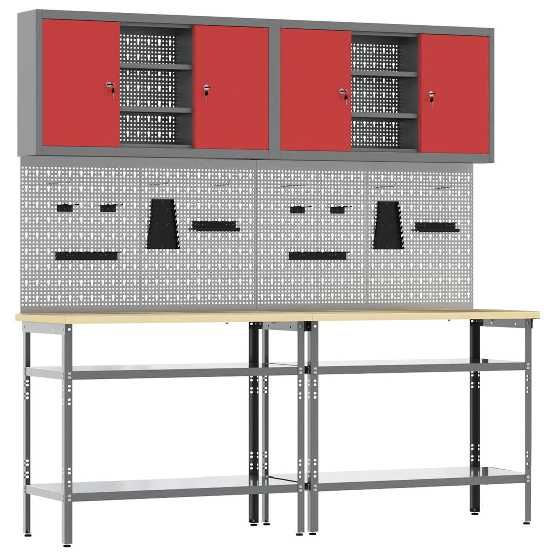 vidaXL Conjunto de banco de trabajo 8 uds. Rojo y Gris