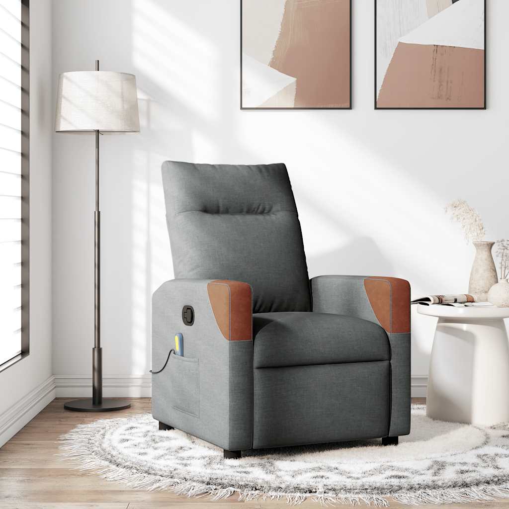 vidaXL Sillón reclinable de masaje de tela gris oscuro