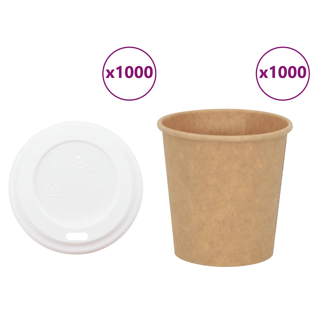 vidaXL Vasos de café de papel con tapa 1000 uds 4oz 100ml