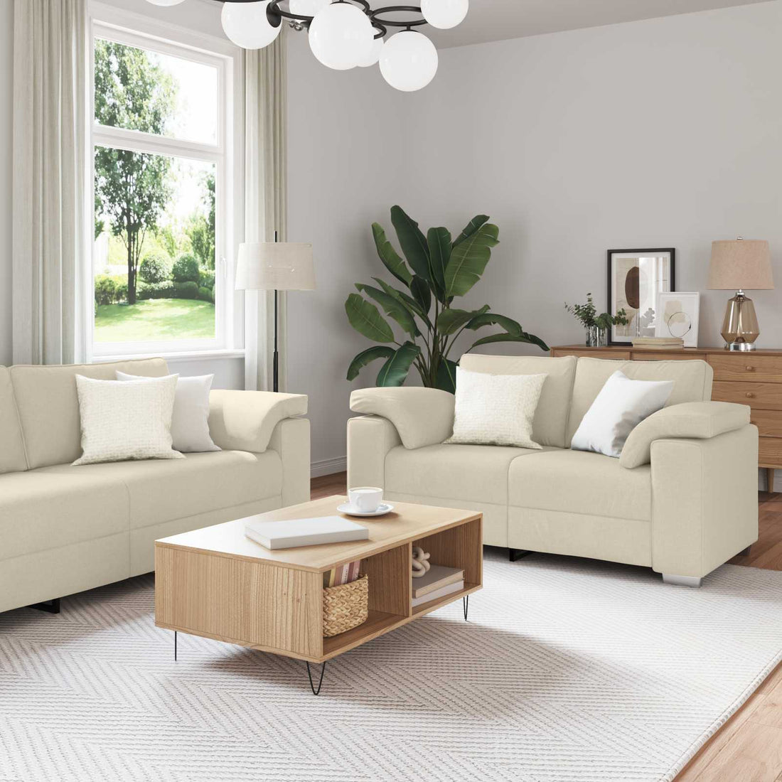 vidaXL Sofá 3 uds. Beige Tejido mezcla de lino