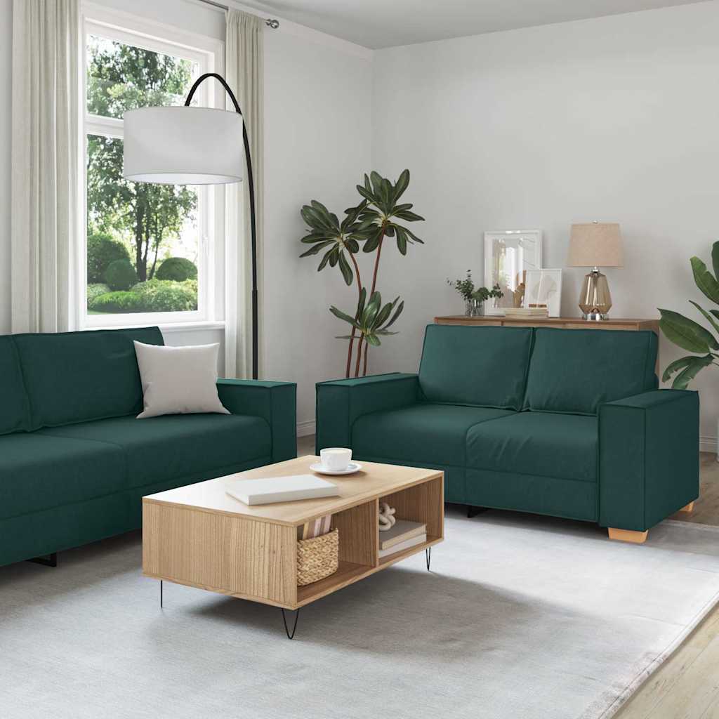 vidaXL Sofá 3 uds. Verde oscuro Tejido mezcla de lino