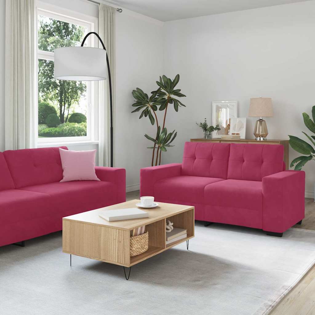 vidaXL Juego de Sofá 3 uds. Rojo Viento Terciopelo