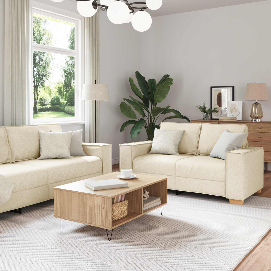 vidaXL Sofá 2 uds. Beige Tejido mezcla de lino