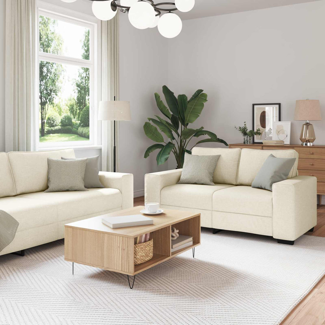 vidaXL Sofá 2 uds. Beige Tejido mezcla de lino