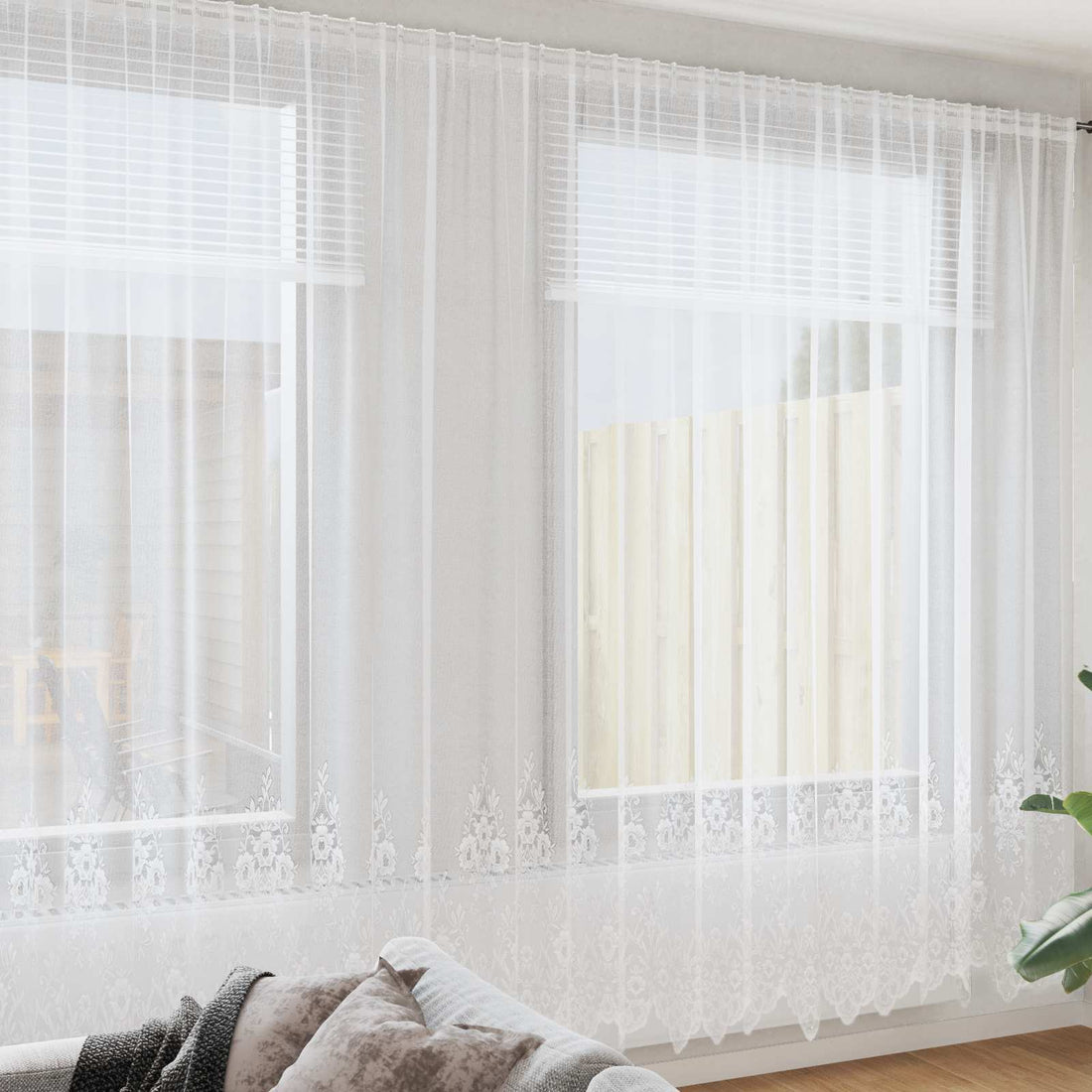 vidaXL Cortina de Encaje Blanco 280x1200cm Poliéster