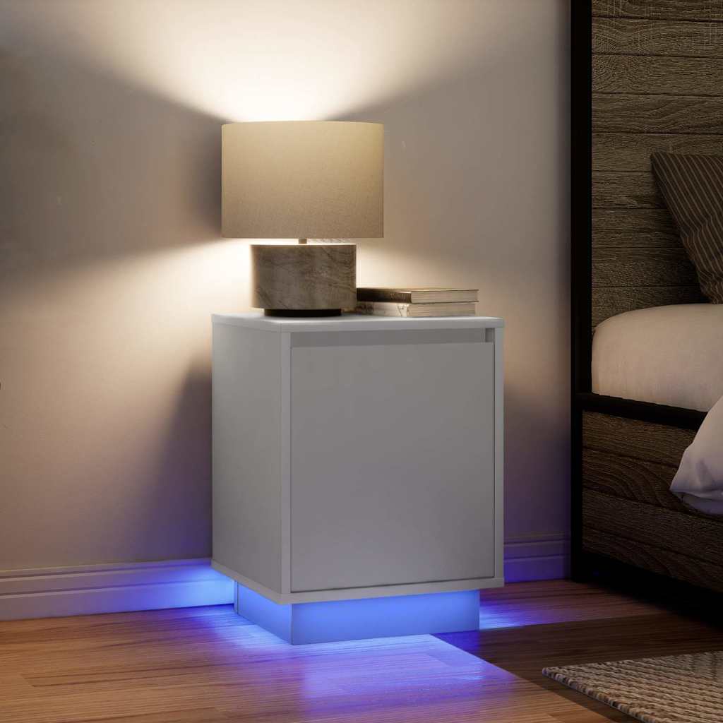vidaXL Mesillas de noche con luces LED 2 uds blanco 38x34x50 cm