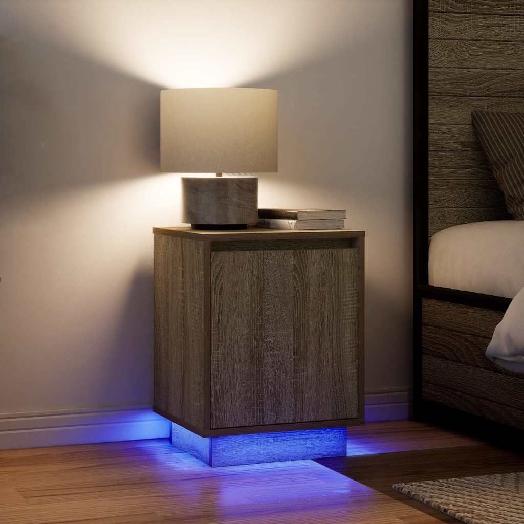 vidaXL Mesillas de noche con luces LED 2 uds roble sonoma 38x34x50 cm