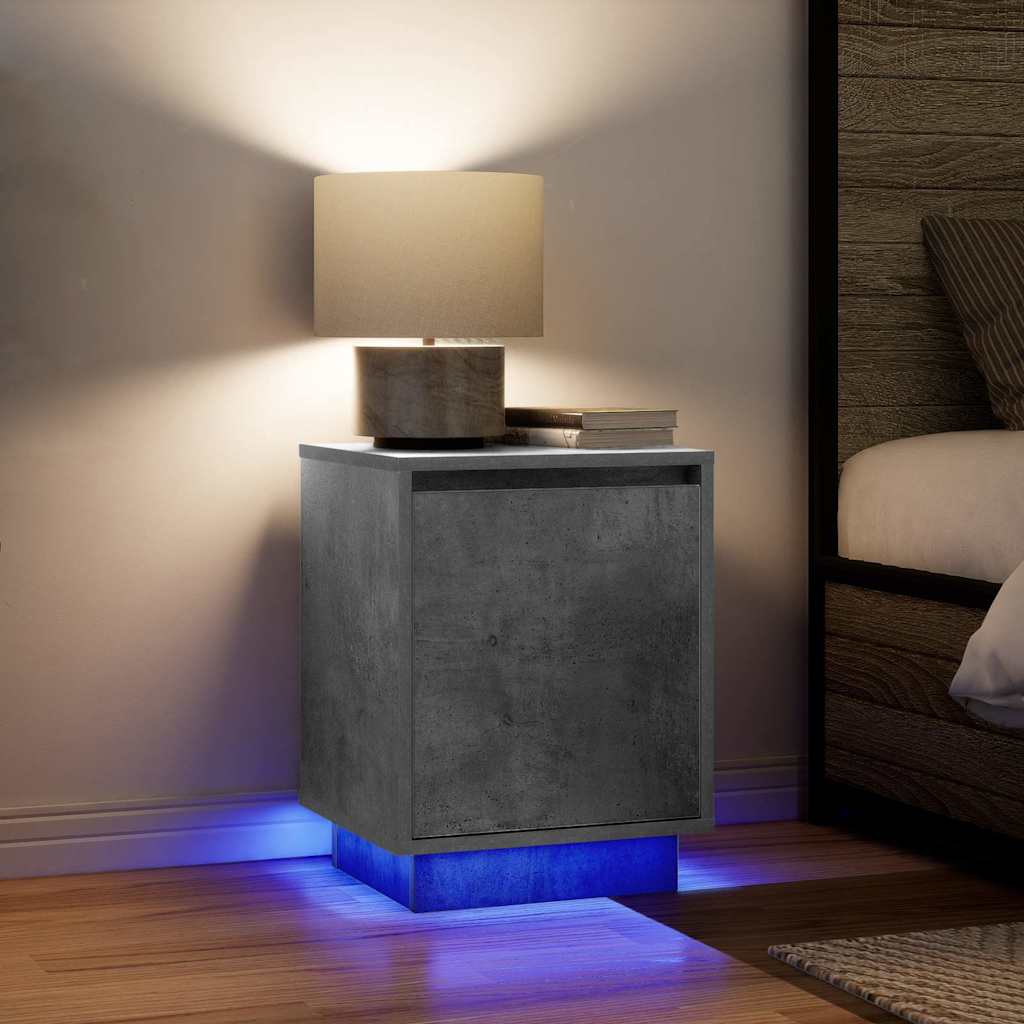 vidaXL Mesitas de noche con luces LED 2 uds gris hormigón 38x34x50 cm