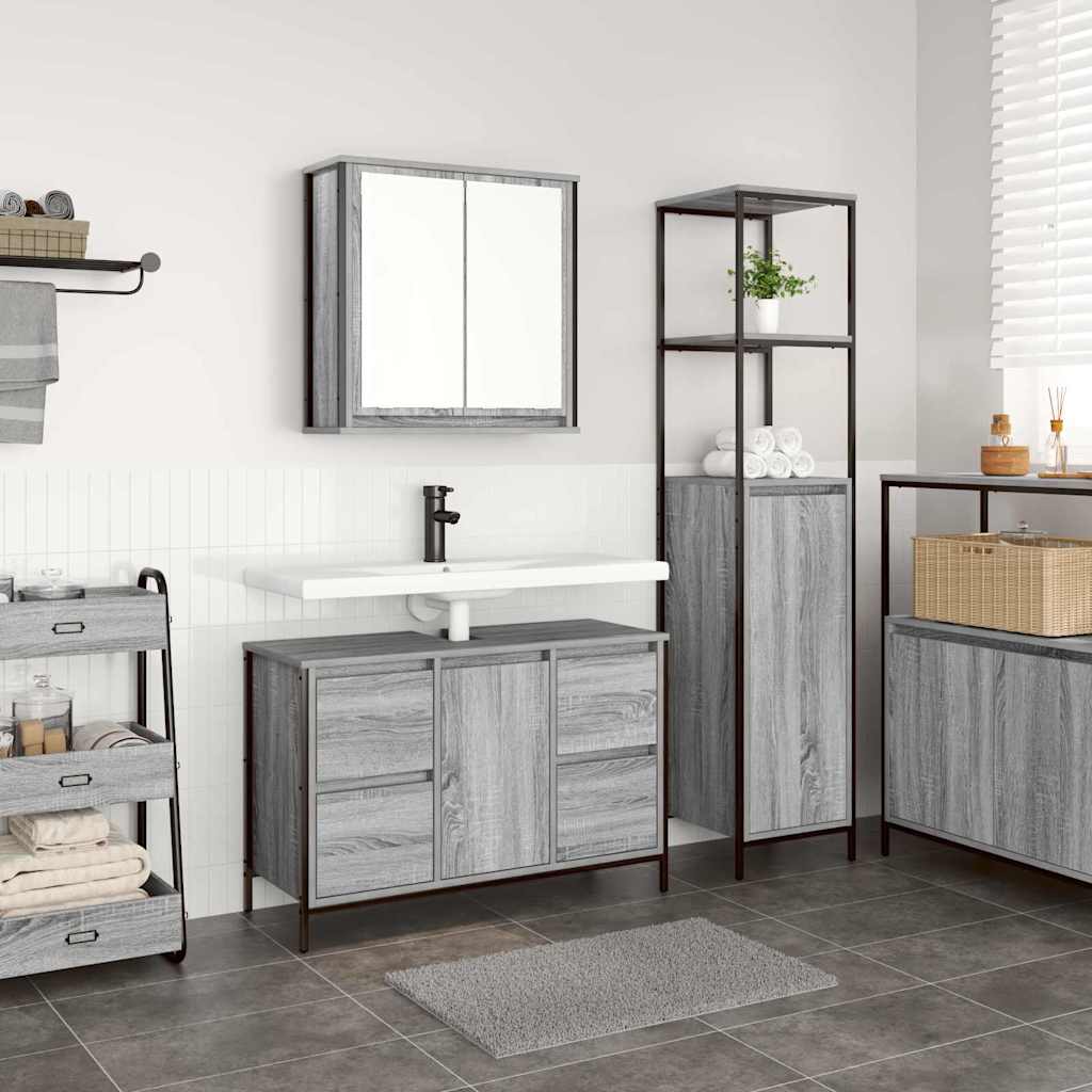 vidaXL Juego de muebles de baño 2 uds. Sonoma Gris y Negro