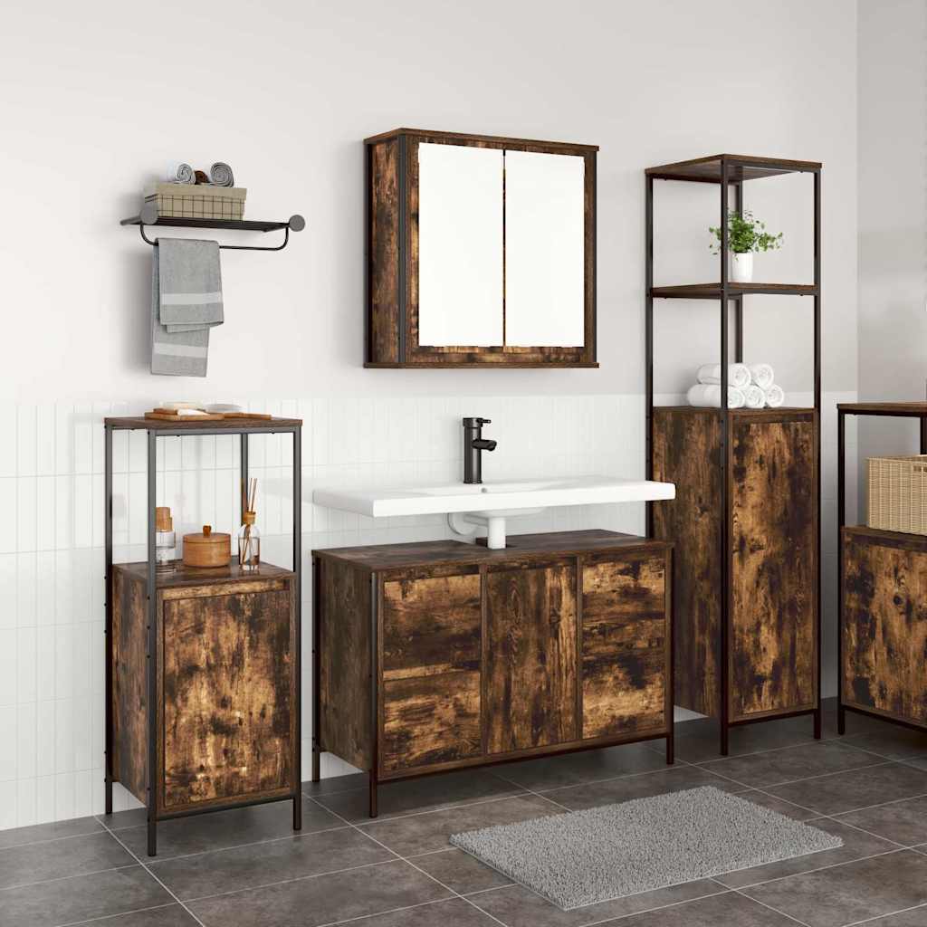vidaXL Juego de muebles de baño 3 uds. Roble Ahumado y Negro