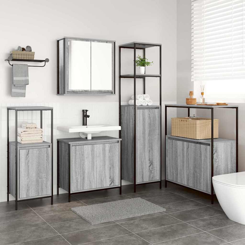 vidaXL Juego de muebles de baño 5 uds. Sonoma Gris y Negro