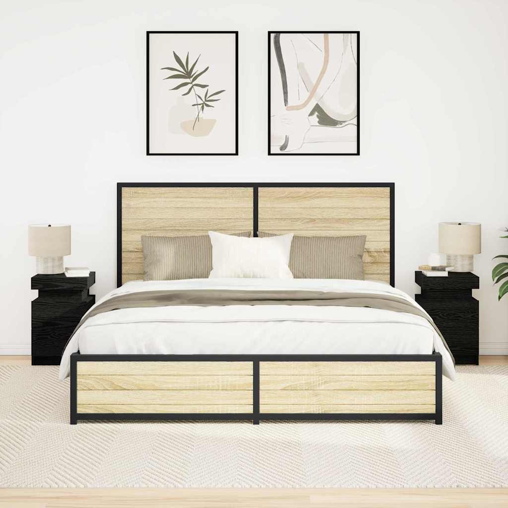 vidaXL Armario de Noche 2 uds. Roble Negro 35 x 39 x 55 cm