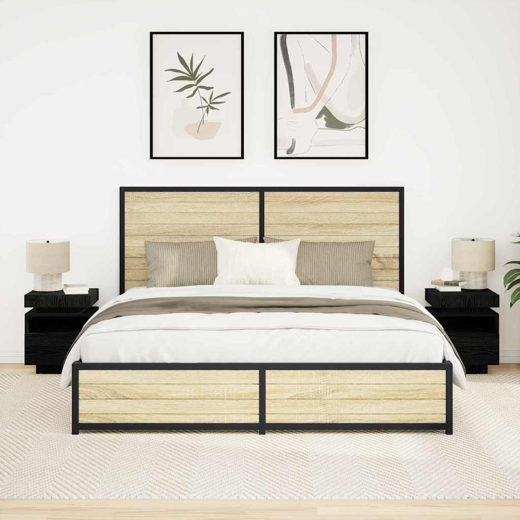 vidaXL Armario de Noche 2 uds. Roble Negro 40 x 39 x 48,5 cm