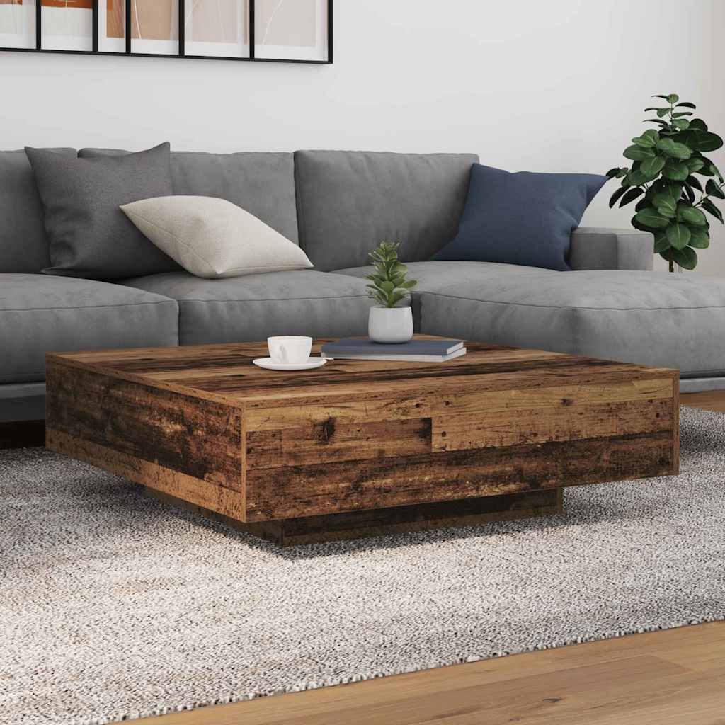 vidaXL Mesa de café con luces LED Madera envejecida 100 x 100 x 31 cm