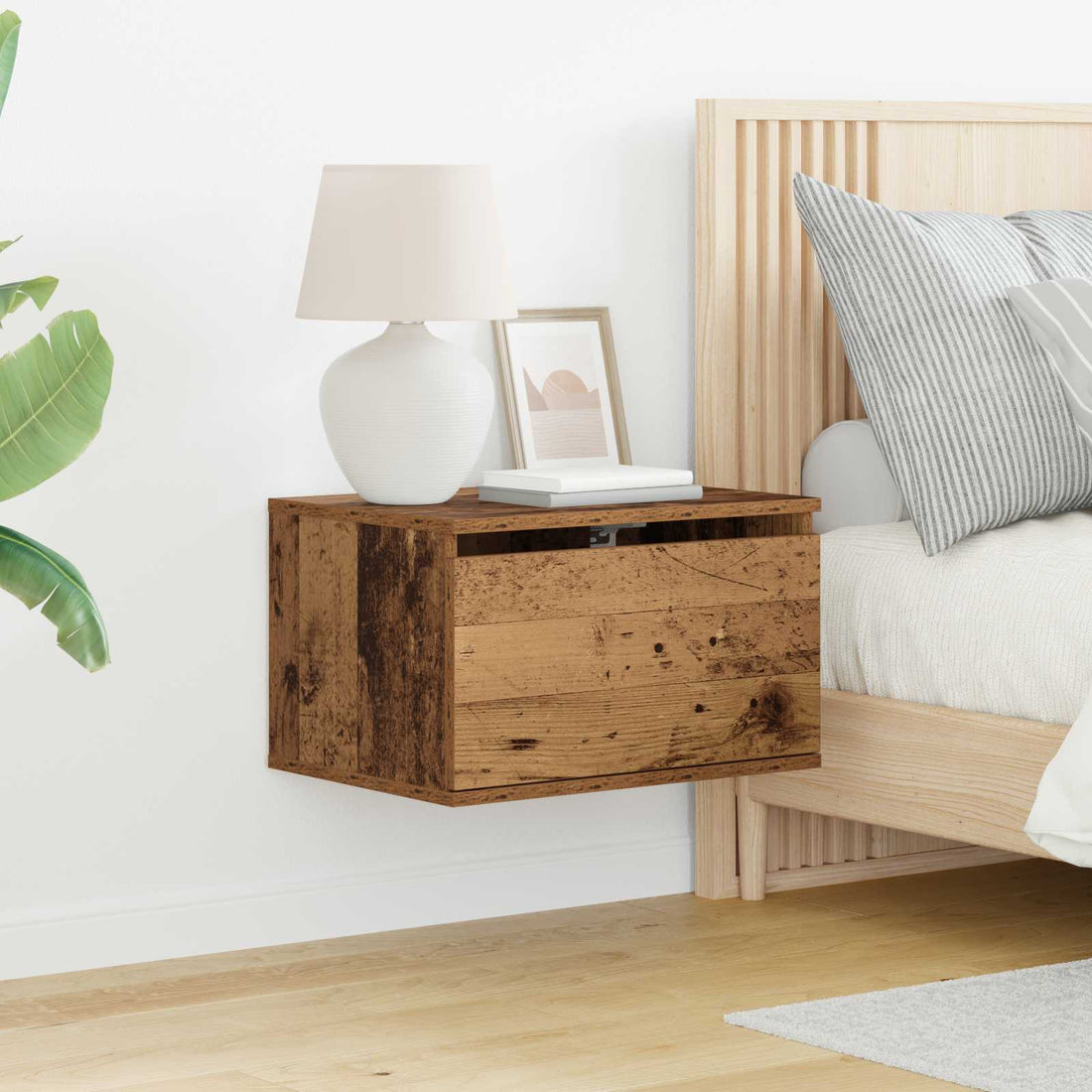vidaXL Mesita de noche de pared Madera vieja 50 x 36 x 30 cm