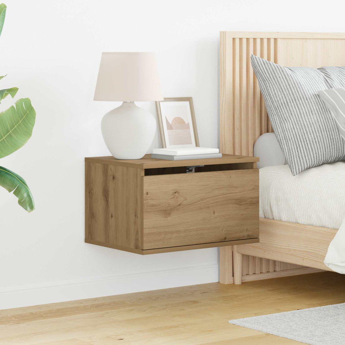 vidaXL Mesita de noche de pared Roble artisan 50 x 36 x 30 cm