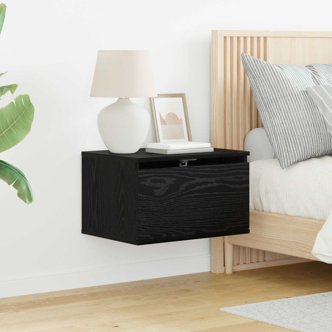vidaXL Mesita de noche de pared 2 uds. Roble Negro 50 x 36 x 30 cm