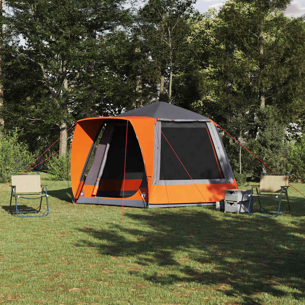 vidaXL Tienda de camping Gris y naranja 420 x 420 x 227 cm Poliéster
