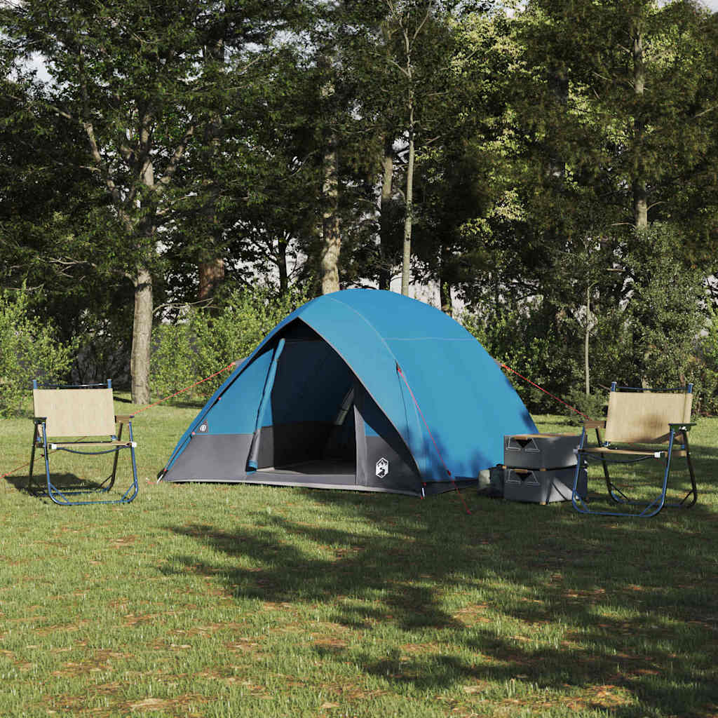 vidaXL Tienda de camping 4 persona Impermeable Azul tafetán
