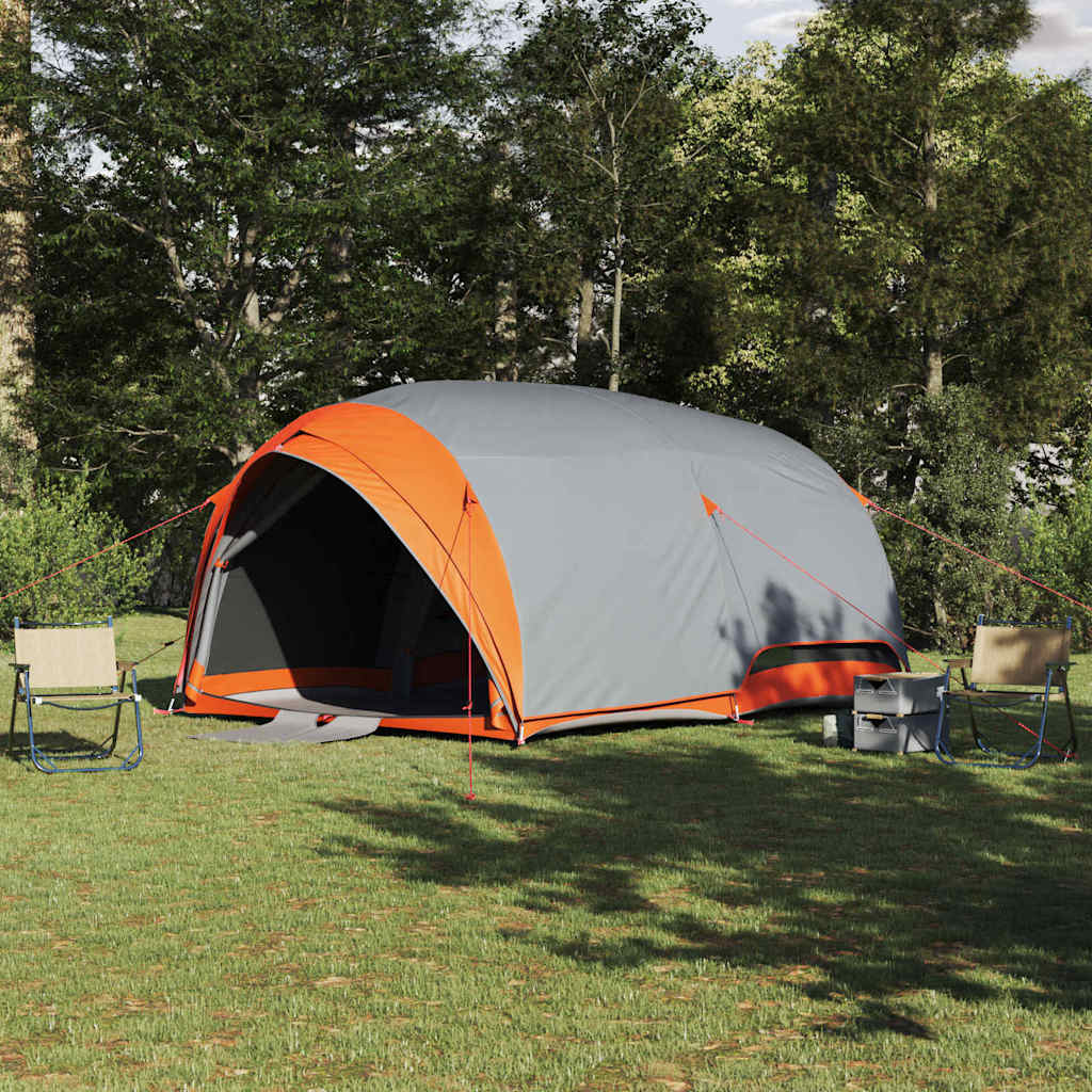 vidaXL Tienda túnel 6 persona Impermeable Gris y naranja tafetán