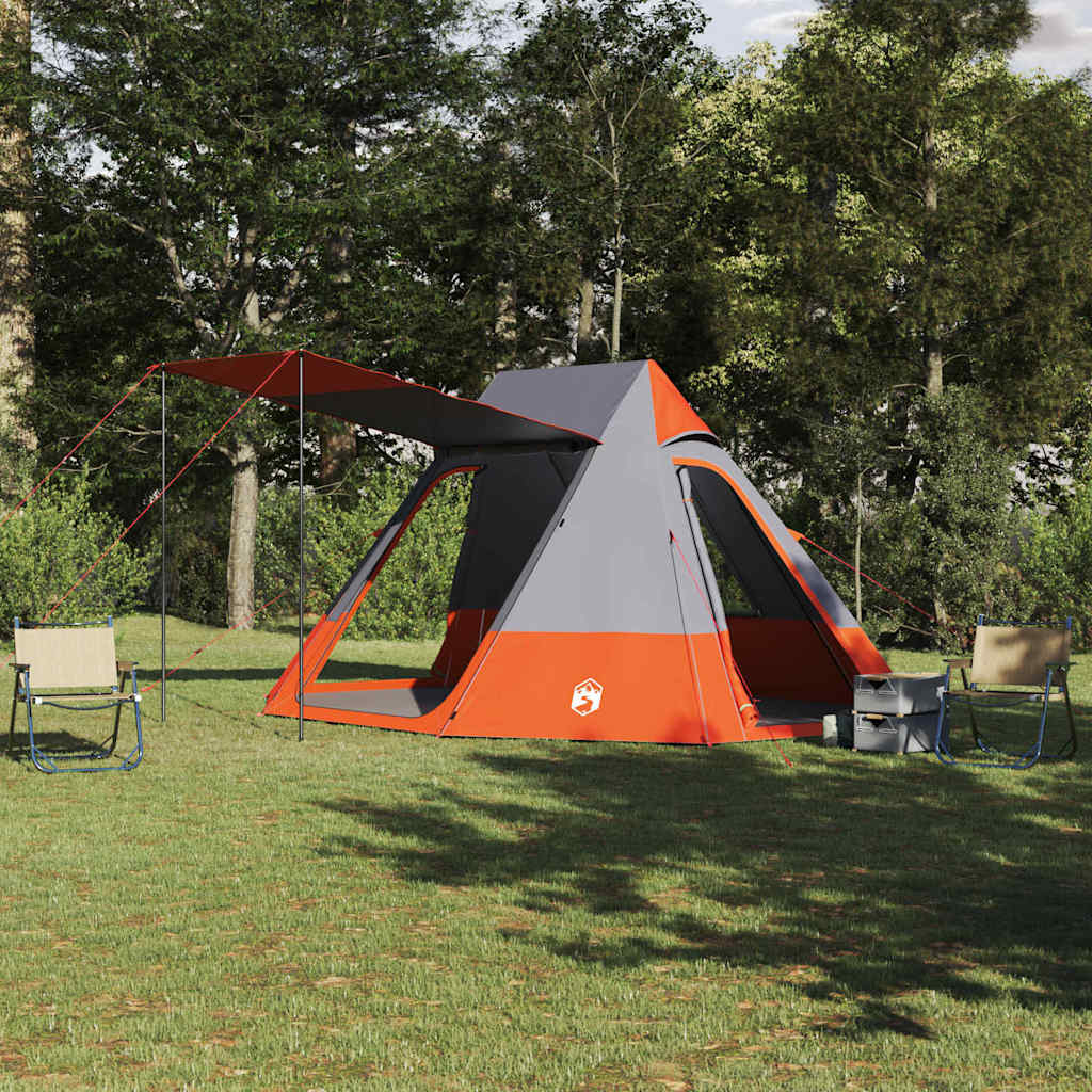 vidaXL Tienda de camping 10 persona Impermeable Gris y naranja tafetán