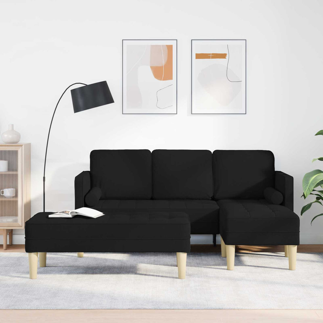 vidaXL Juego de Sofá 2 uds. Negro Poliéster