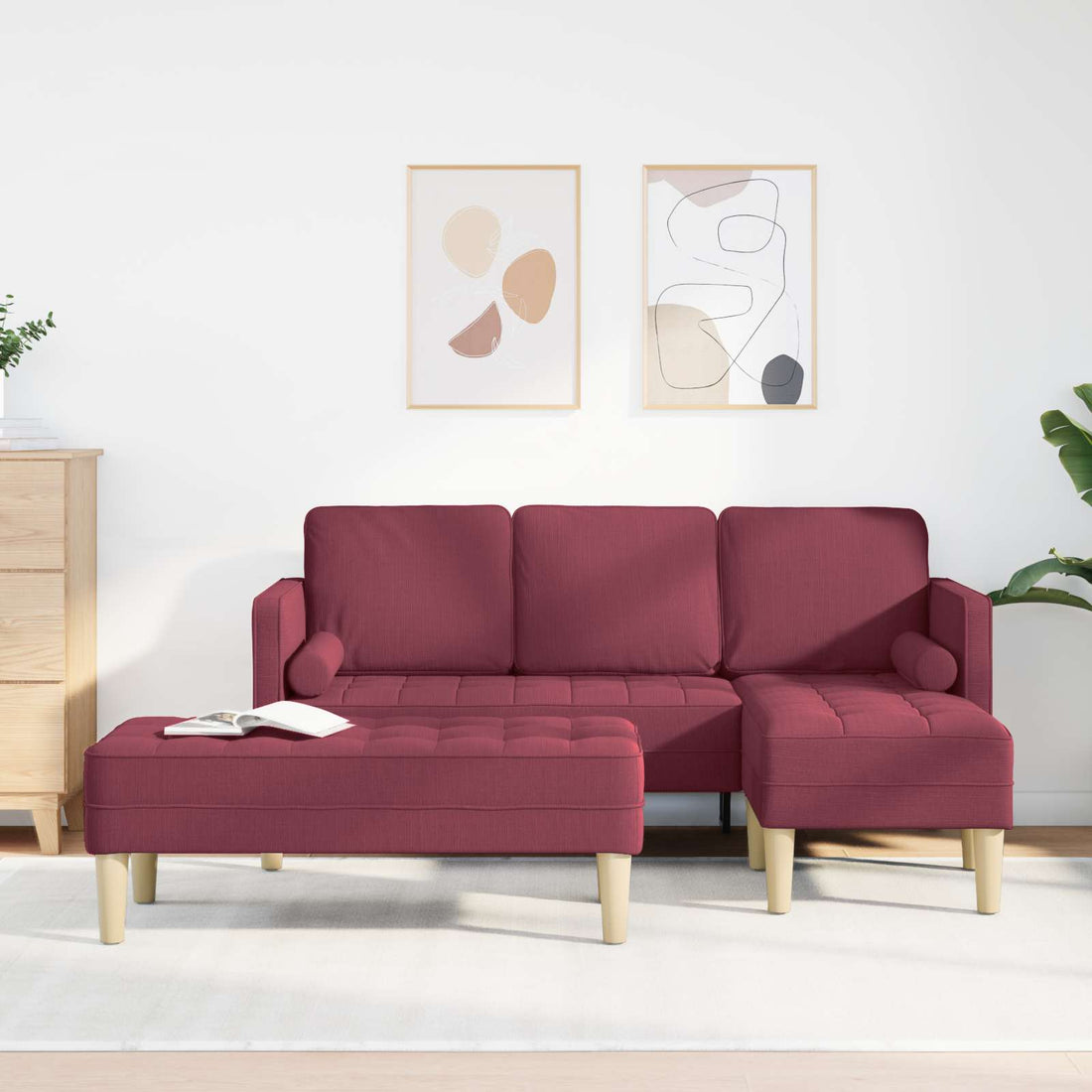 vidaXL Juego de Sofá 2 uds. Rojo vino Poliéster