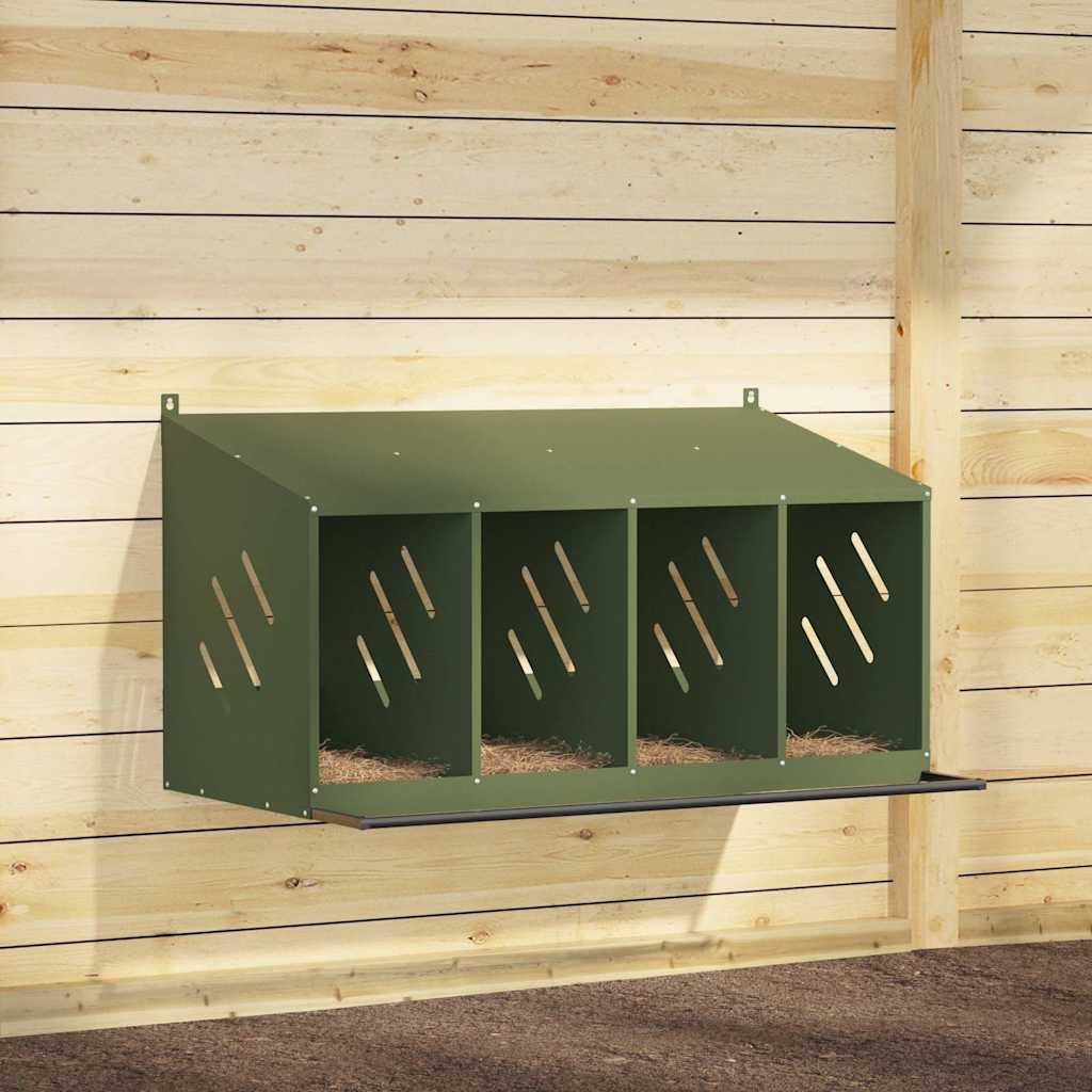 vidaXL Nido para gallinas con 4 compartimentos de metal verde oliva